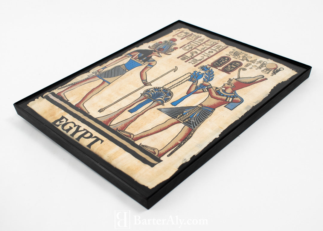 Papyrus Egyptian Artwork Framed Set 2 Hand Painted Colored