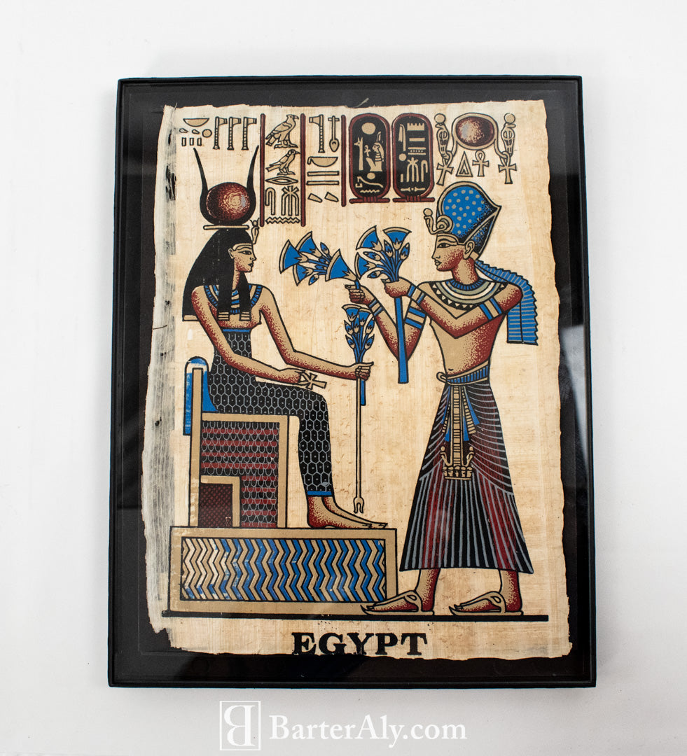 Papyrus Egyptian Artwork Framed Set 2 Hand Painted Colored