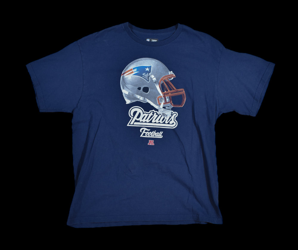 New England Patriots Mens T-Shirt X-Large Used Authentic NFL Football Shirt Blue Adult