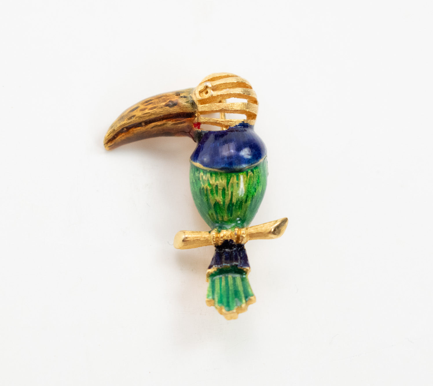 Brooch Pin Vintage Pin Green Black Gold Toucan Bird Pin Used.