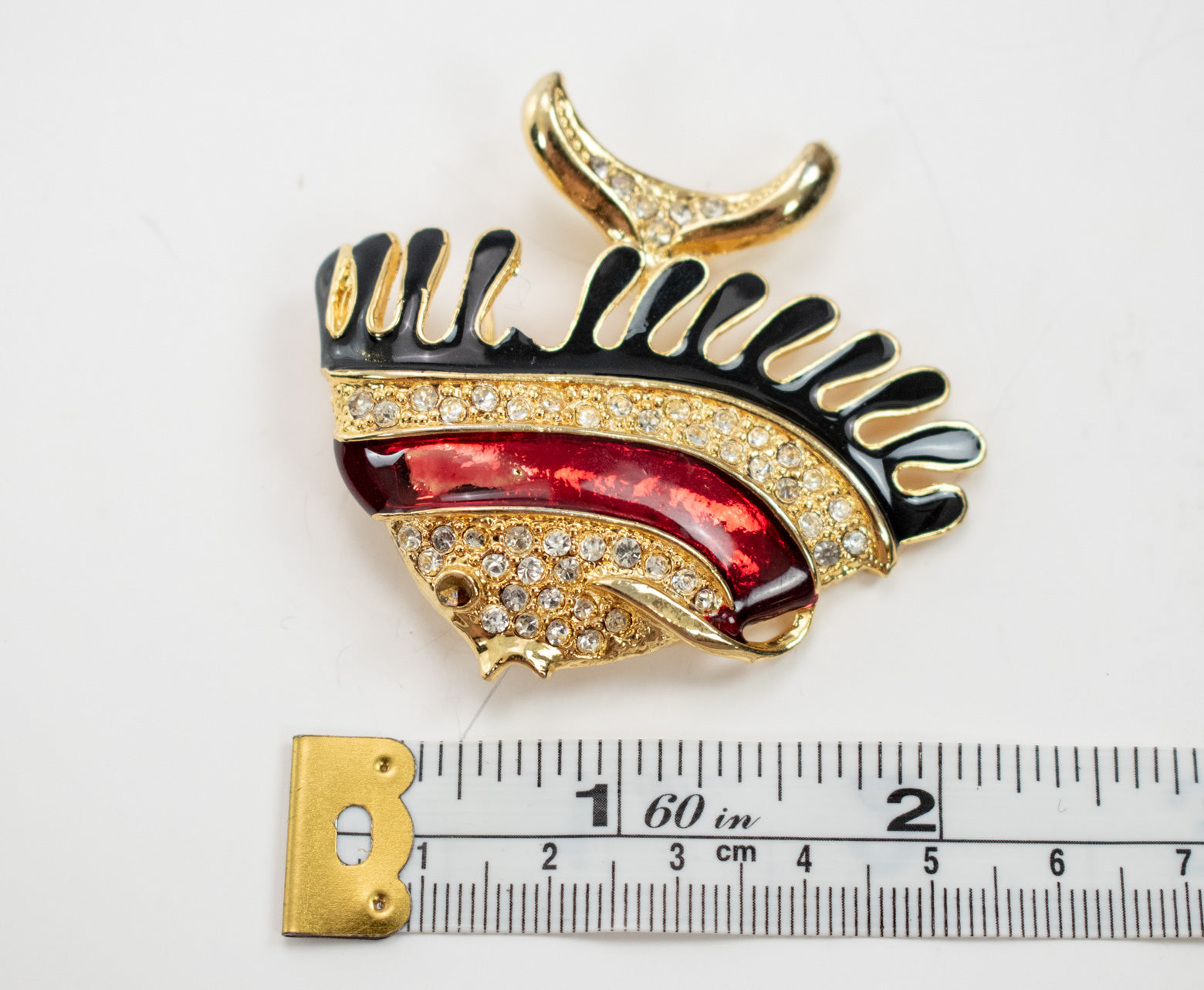 Brooch Pin Fish Gold and red BROKE Latch Used 2 inch