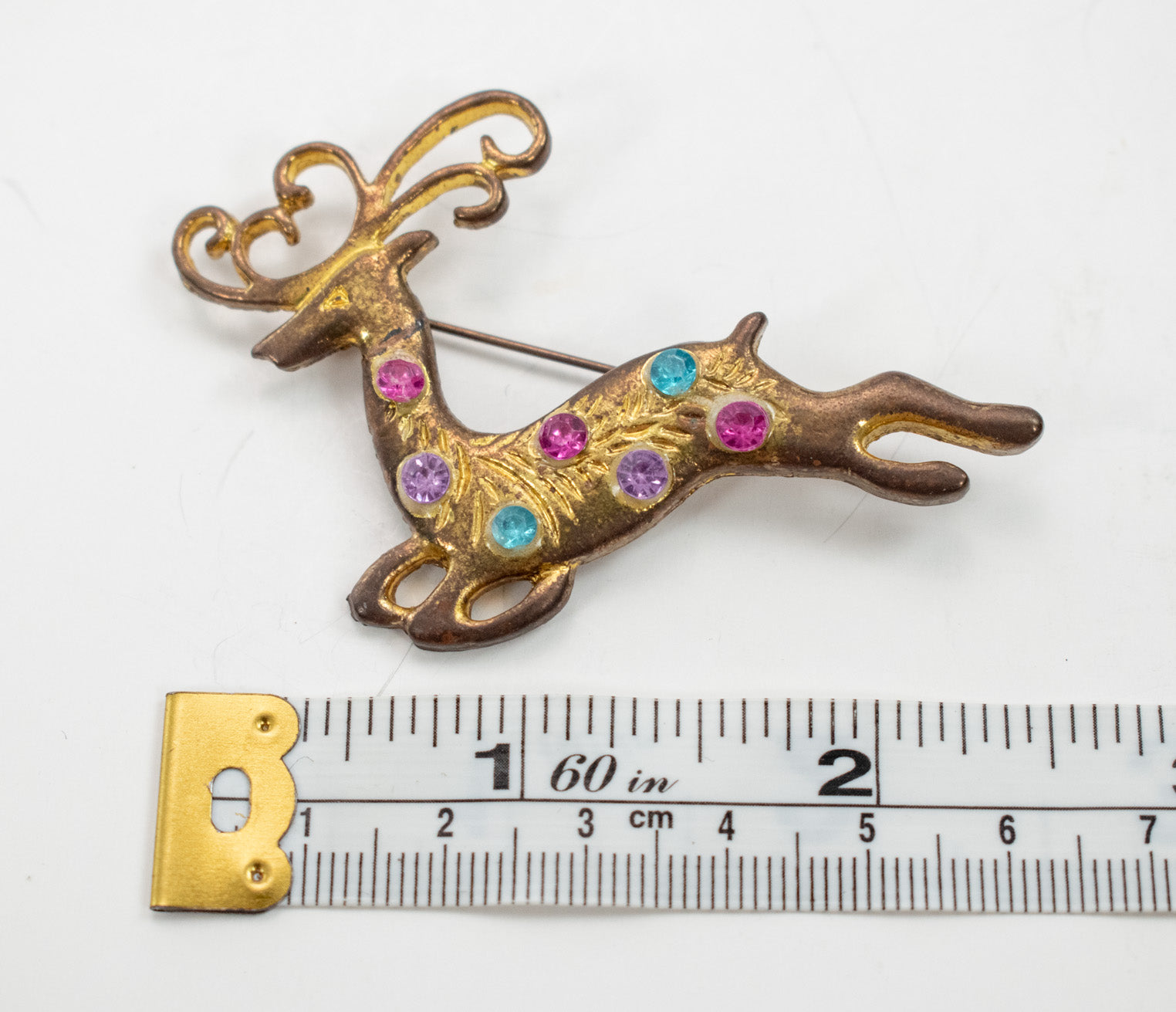 Brooch Pin Christmas holiday pin gold Reindeer Decretive stones used