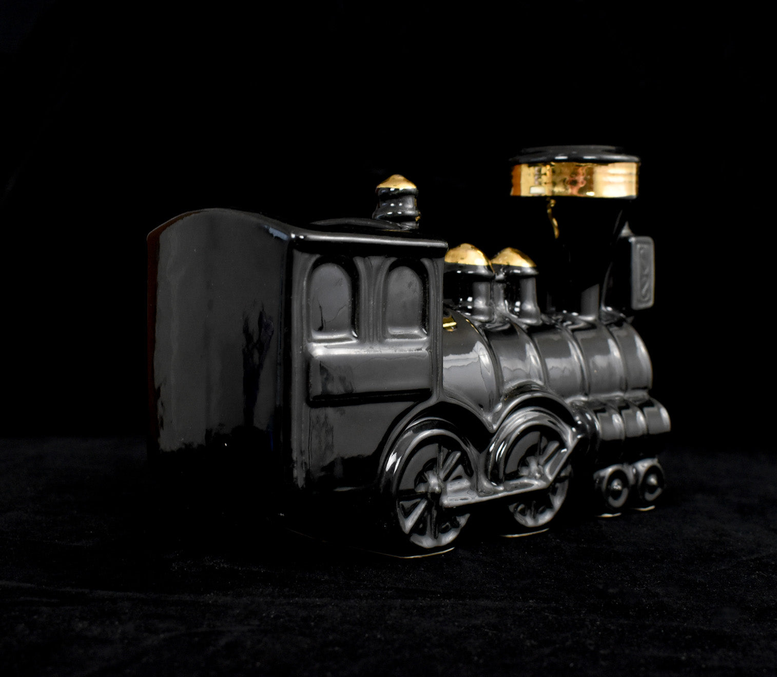 Black Train Ceramic Locomotive Planter Train Black and Gold Used