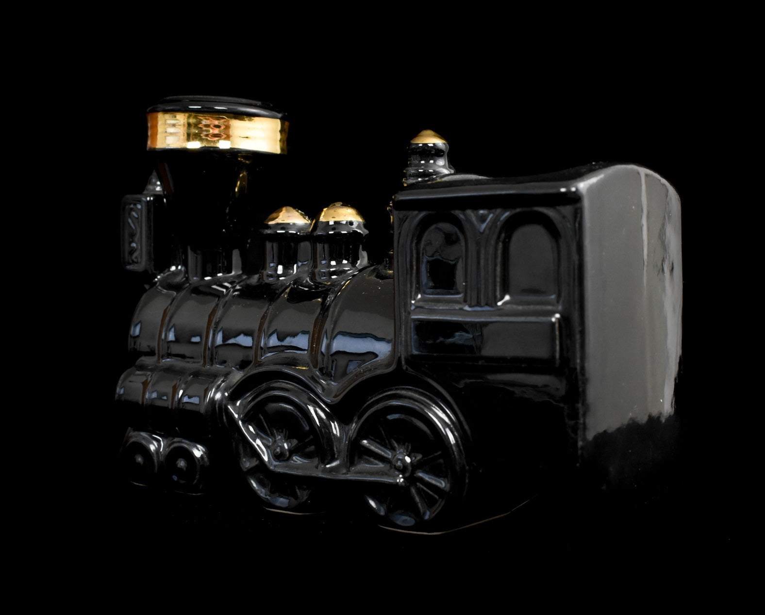 Black Train Ceramic Locomotive Planter Train Black and Gold Used