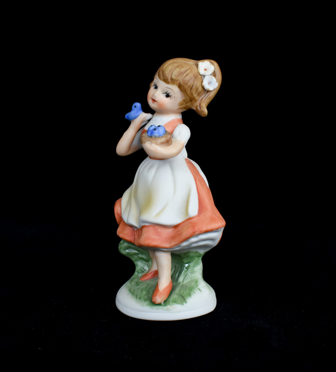 Vintage Girl with Blue Bird Figurine Napcoware Made in Poland Porcelain 5inch