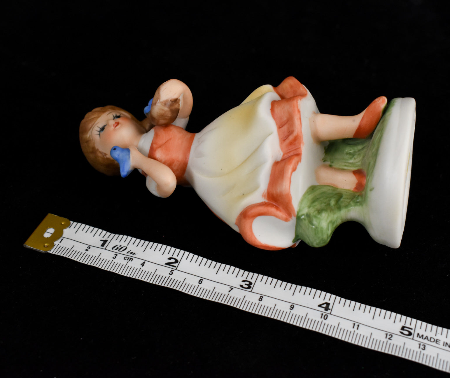 Vintage Girl with Blue Bird Figurine Napcoware Made in Poland Porcelain 5inch