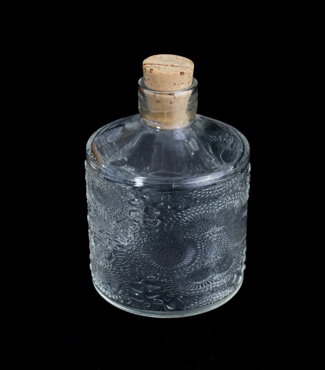 Glass Container 4  x 4 Corked Glass Bottle Used Clear Decor Piece