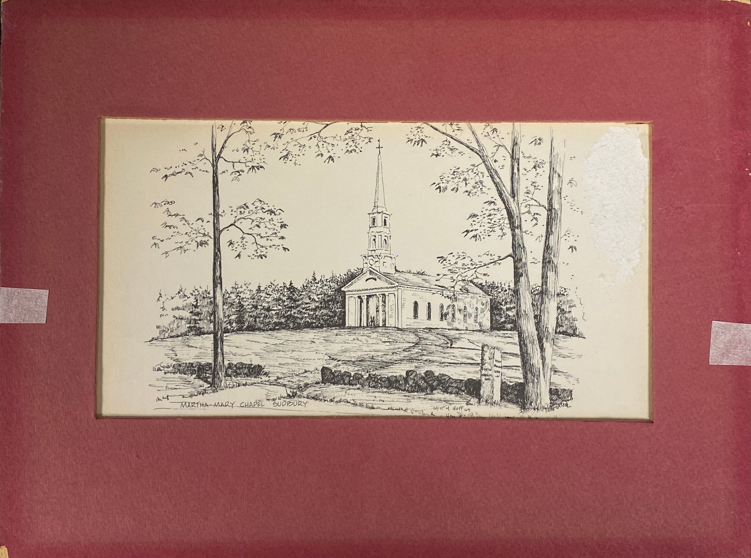 Martha Mary Chapel Sudbury CM Clark M Goff 1969 Sketch Art 8 x 10 Used