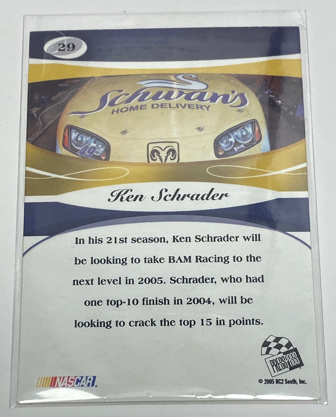 Ken Schrader No. 29 Press Pass nascar Racing Card 2005