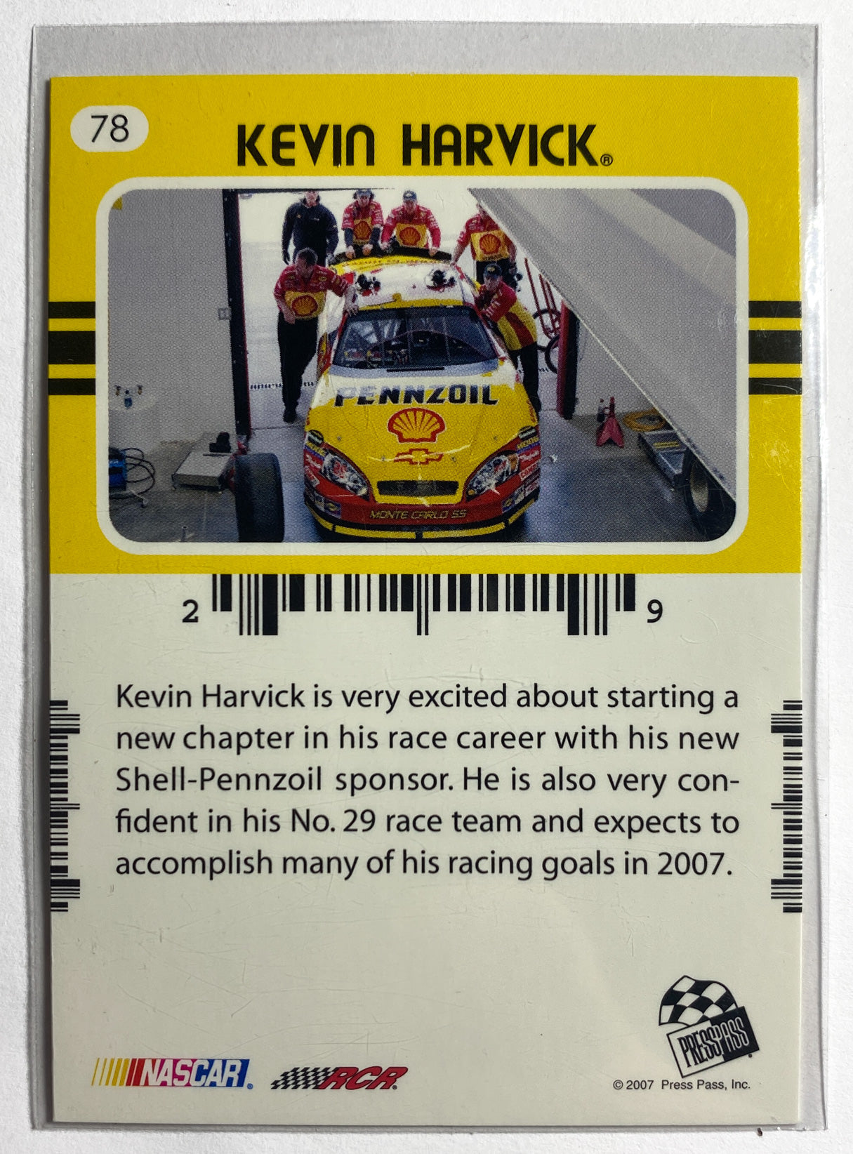 Kevin Harvick 78 Traks Garage Pass 2007 Press Pass