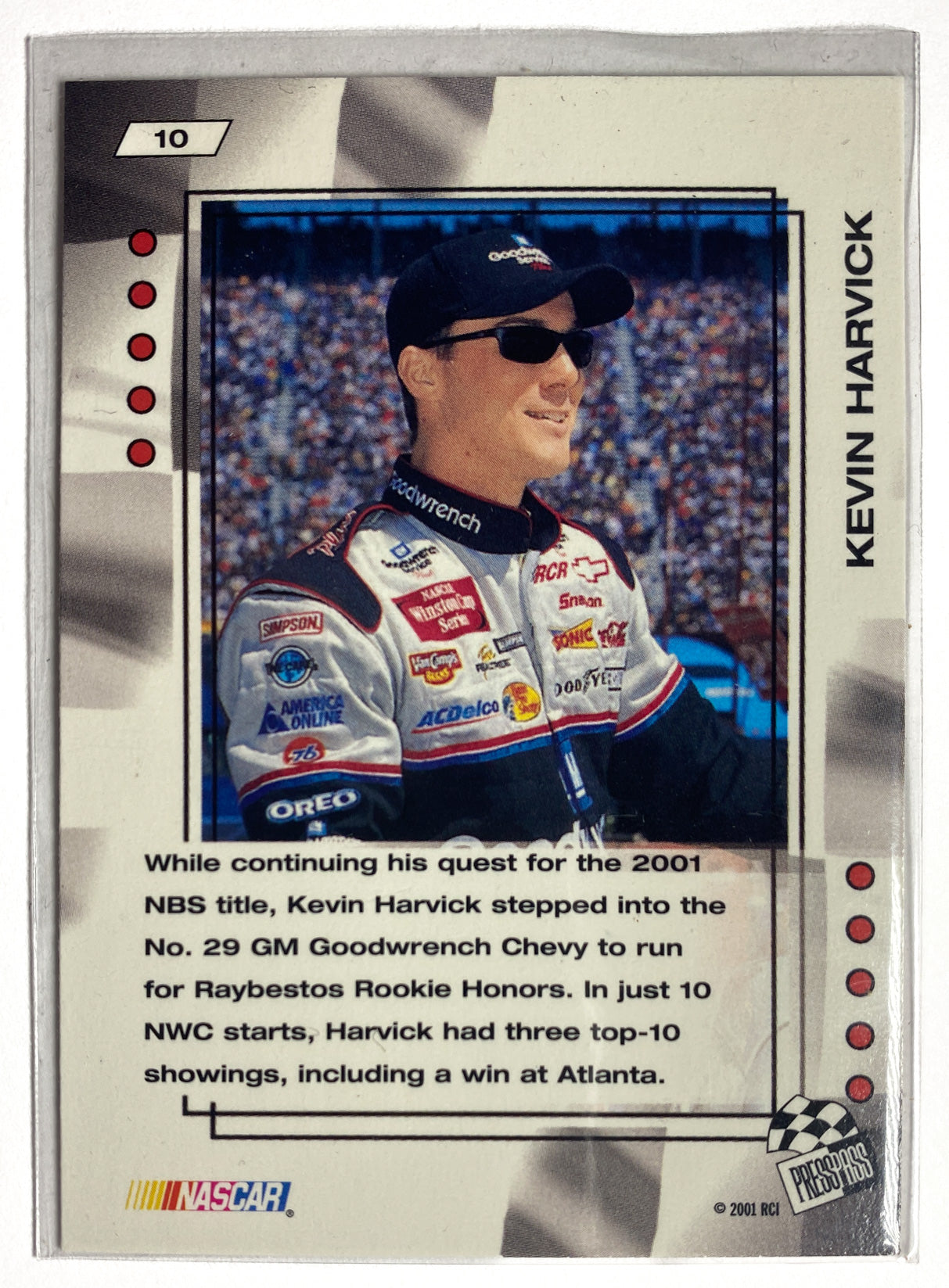 Kevin Harvick 10 Press Pass VIP 2001 Nascar Card