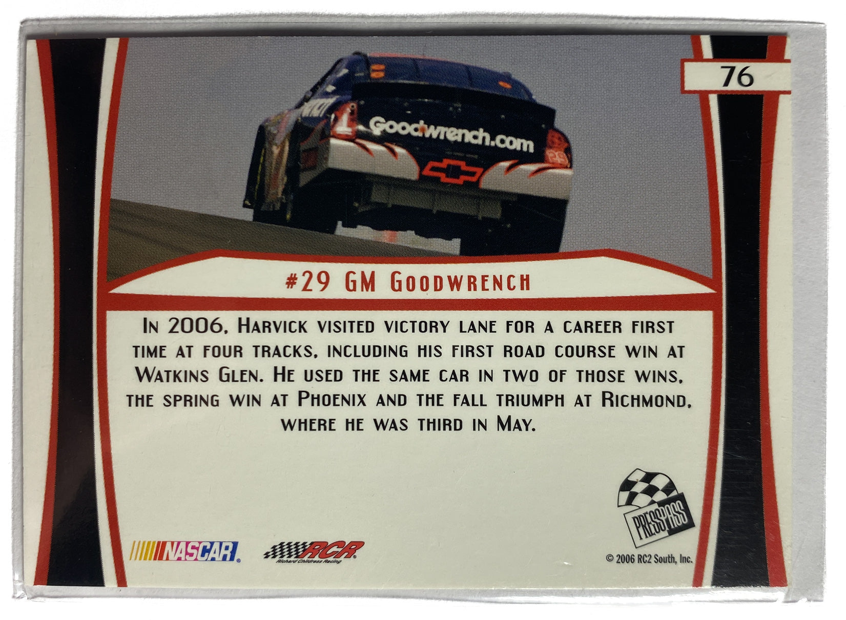 Kevin Harvick 76 Press Pass Nascar Racing Card