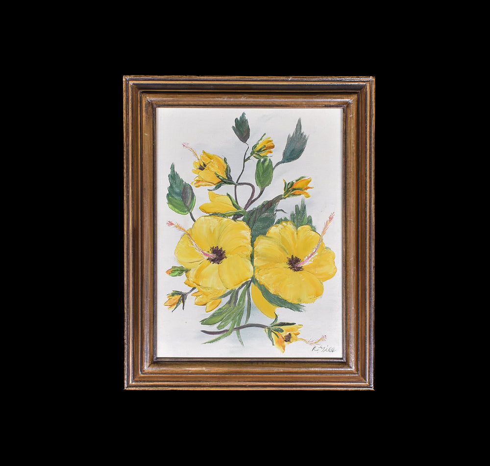 Yellow Flower Artwork Painting Canvas Framed Yellow Painted Flowers 12x15 Original Signed