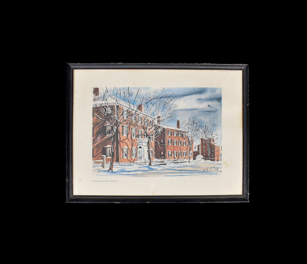 Fine Arts Print Washington Square Salem Mass 1968 Signed Authentic 9x6