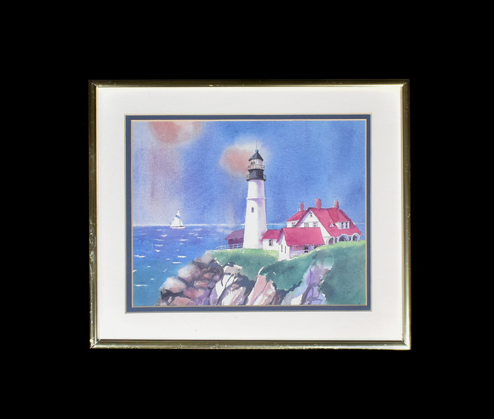 Lighthouse Painting Framed 12x14 Color Print Glass Frame