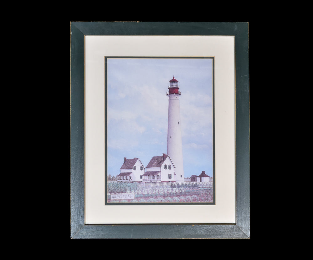 Lighthouse Framed Art Histrionical Illustration Print 19x23in Cape May NJ Stephen Harrington