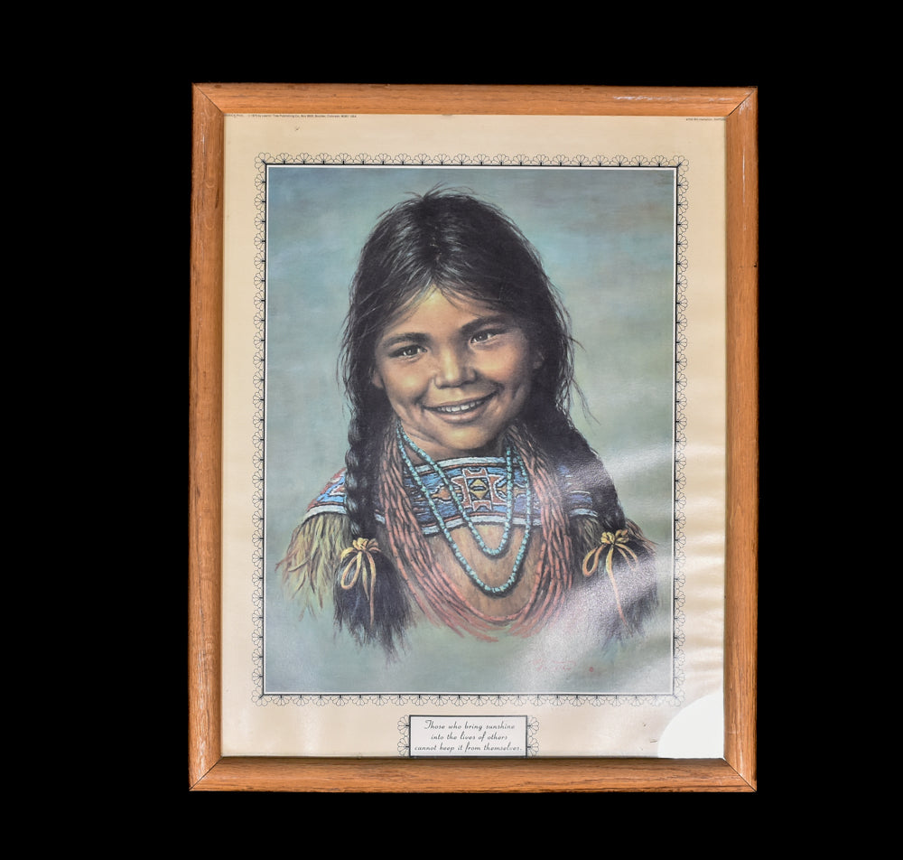 Native American Framed Art Bell Hampton 18 x 22 Native Child Vintage