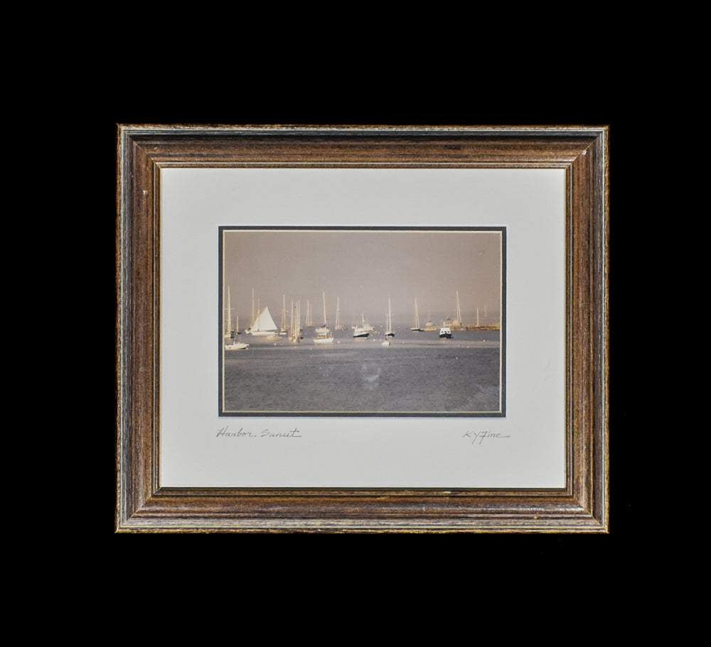 Harbor Sunset Framed Photo Ky Fine Picture 1970s Vintage Framed Photo Sailboats Decor