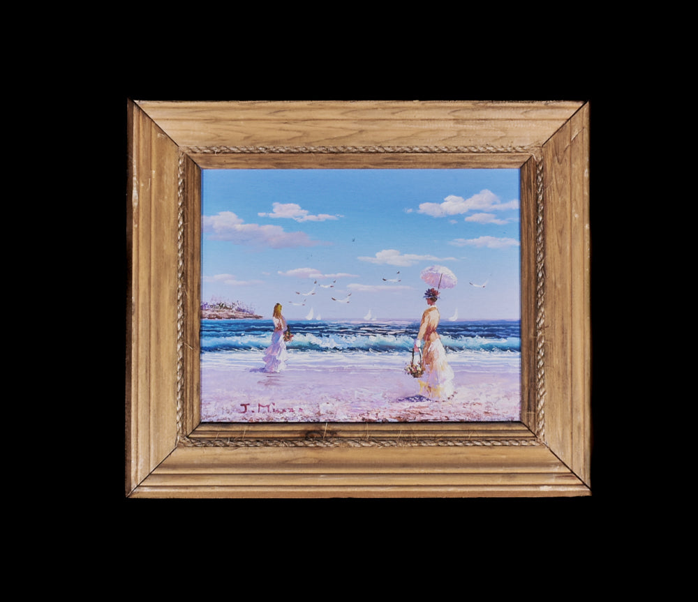 Hand Painted Beach Scene Framed Painting J M 12x6 Authentic Hand Painted Canvas Framed