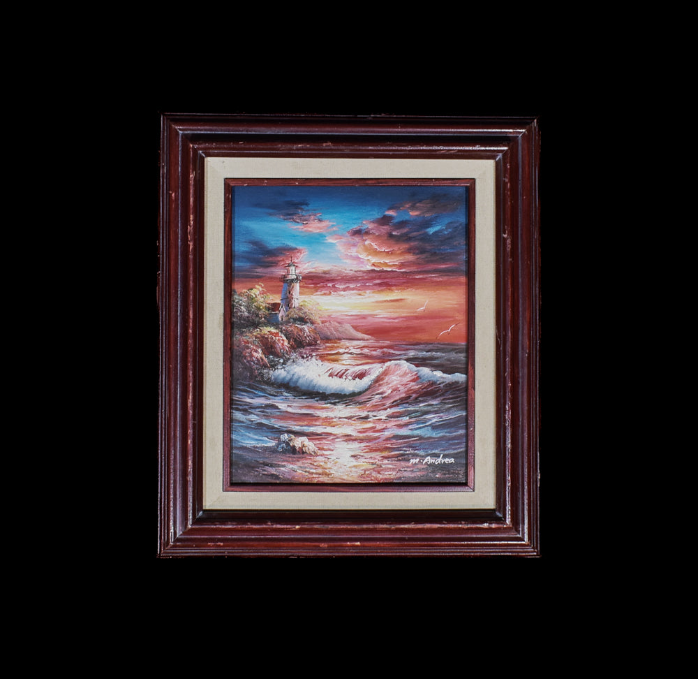 Lighthouse Painting M Andrea Framed Canvas 8x10 Hand Painted Artwork on Canvas