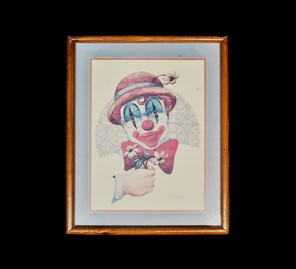 Tom Wood Framed Clown Painting 17x21 Framed Wooden Picture Botanical Wall Art