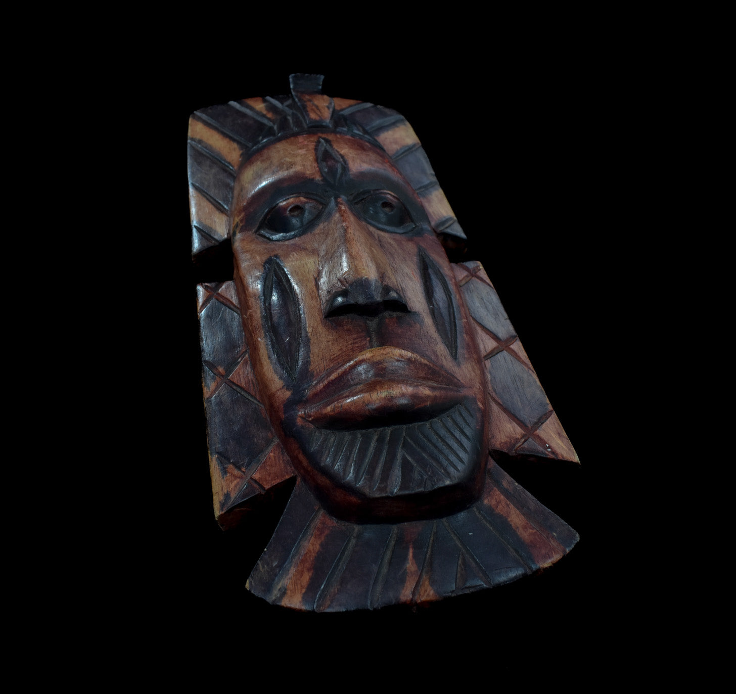 Wood Mask Hand Made Custom Piece Vintage Tiki Mask Brown Used