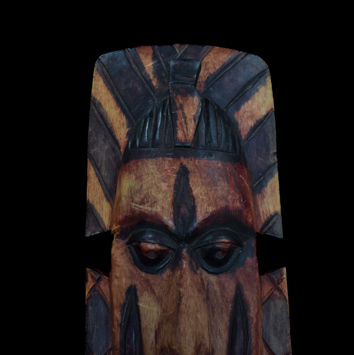 Wood Mask Hand Made Custom Piece Vintage Tiki Mask Brown Used