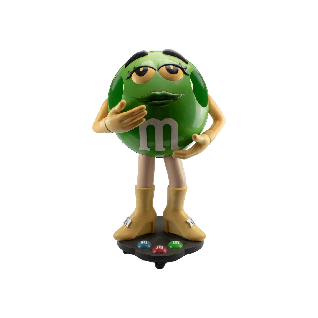 M&M Statue Standing Candy Holder Green on Rolling Wheels 38x26 Used