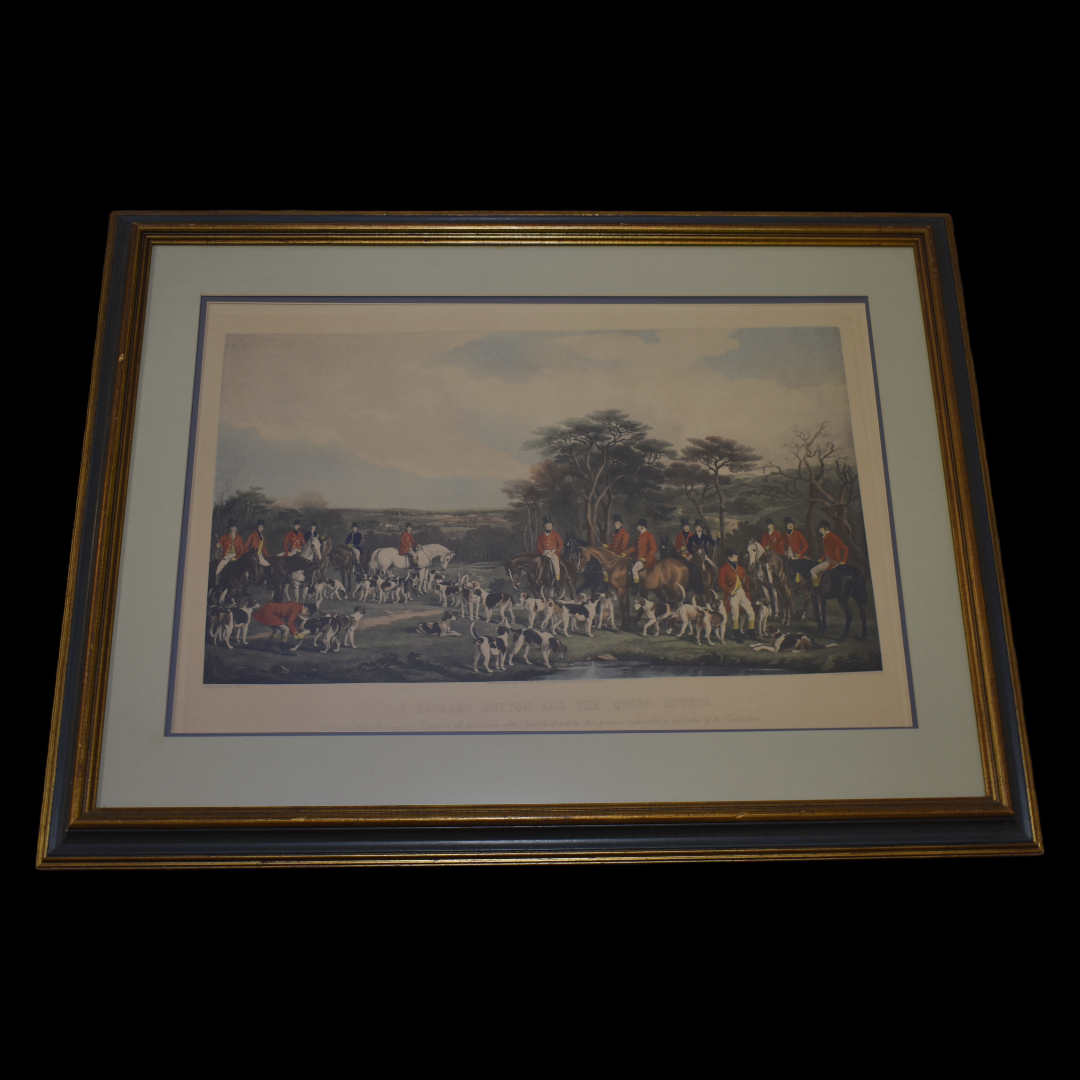 Sir Richard Sutton and the Quorn Hounds Engraving Framed 39x29 Vintage Large