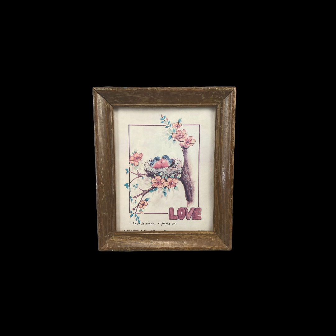 God is love 8x10 Framed Birds Nest John 4:8 Used Framed Arthur A. Kaplan CO. NYC Litho