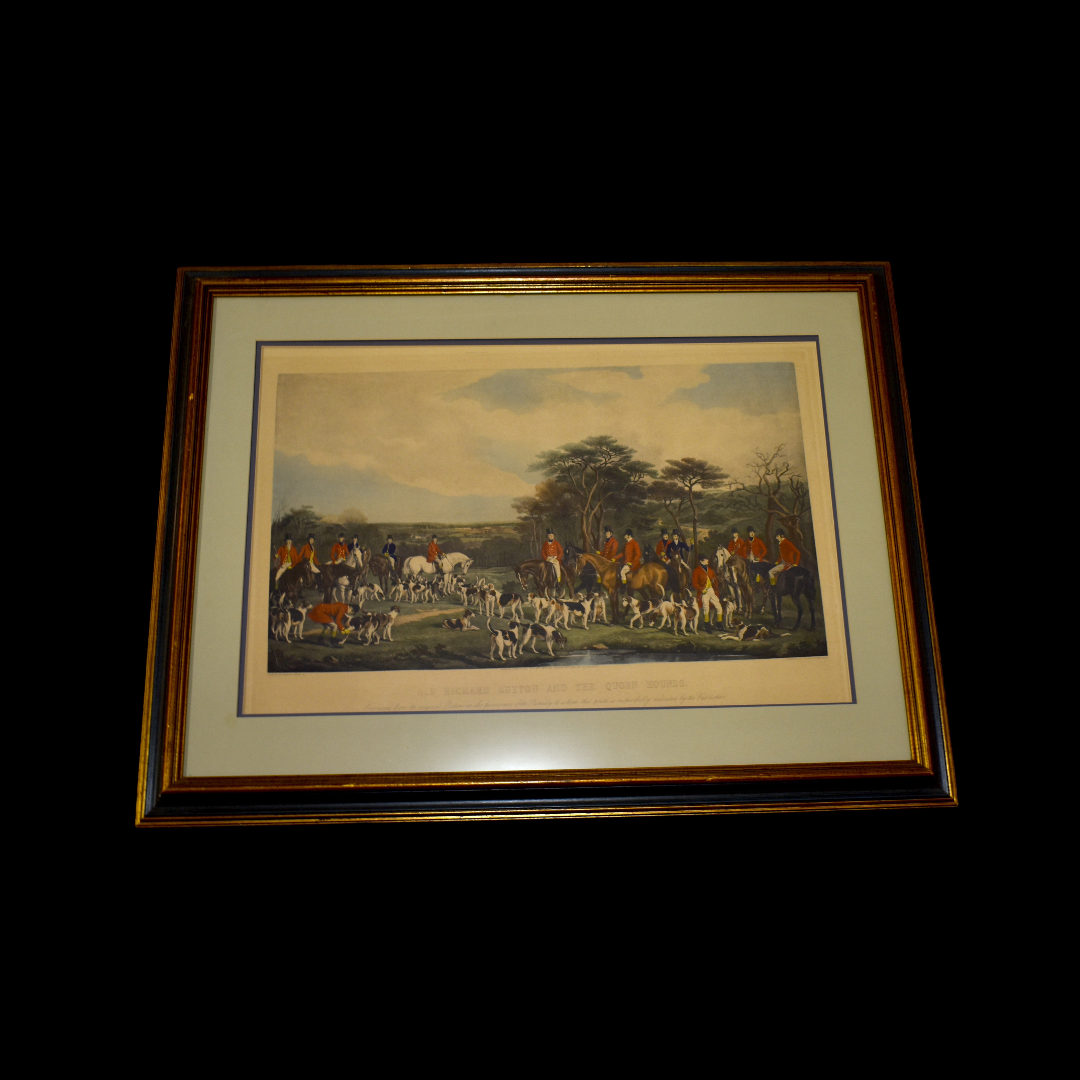 Sir Richard Sutton and the Quorn Hounds Engraving Framed 39x29 Vintage Large