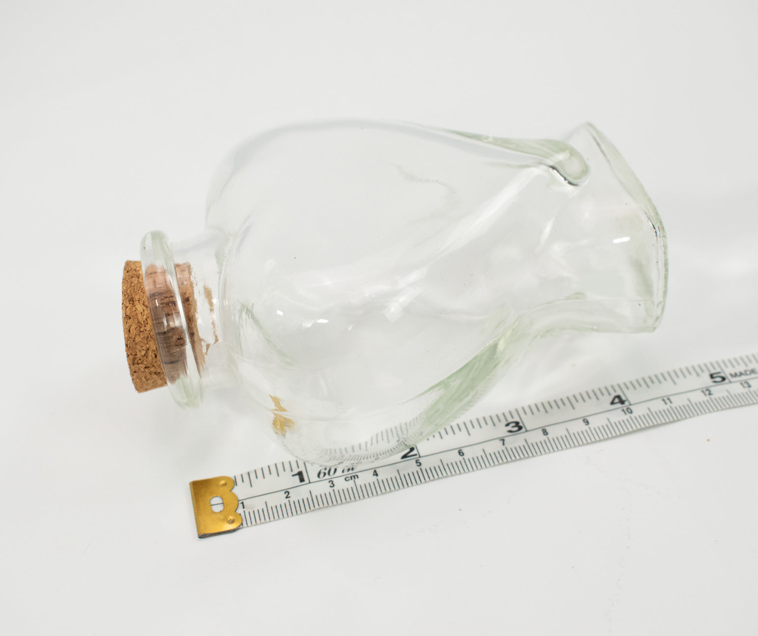 Glass Container Clear Heart Jar Corked bottle 4 and half inch used