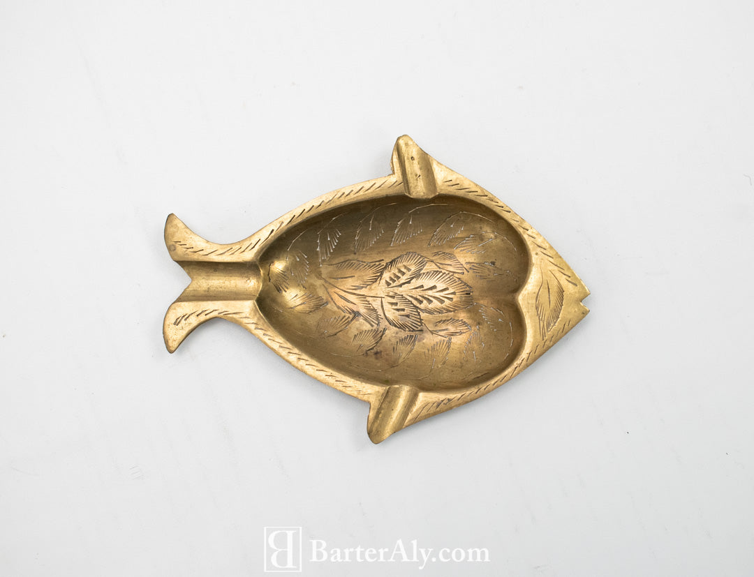 Brass Fish Ash Tray Vintage Authentic Made in India Used 5 Inch