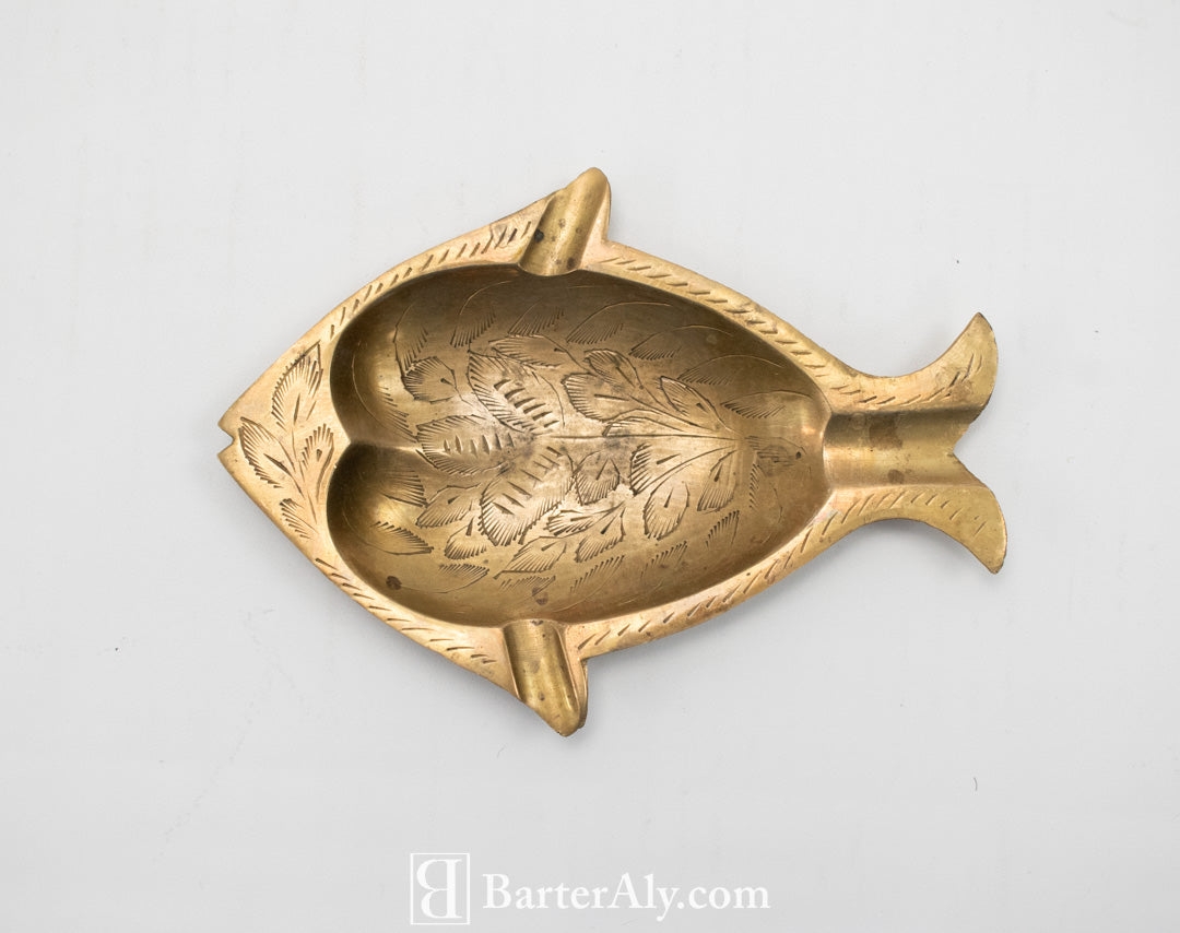 Fish Ashtray Gold Vintage Authentic Made India Used 5inch