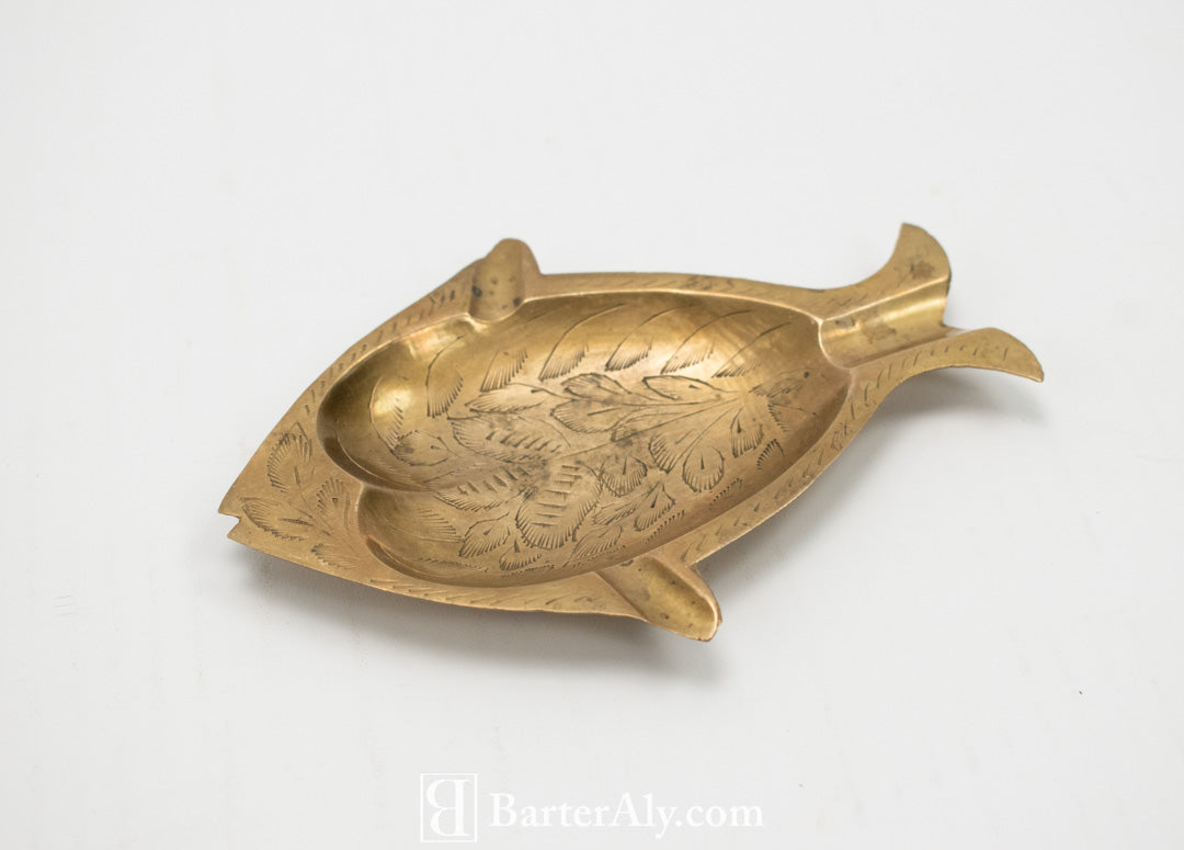 Fish Ashtray Gold Vintage Authentic Made India Used 5inch