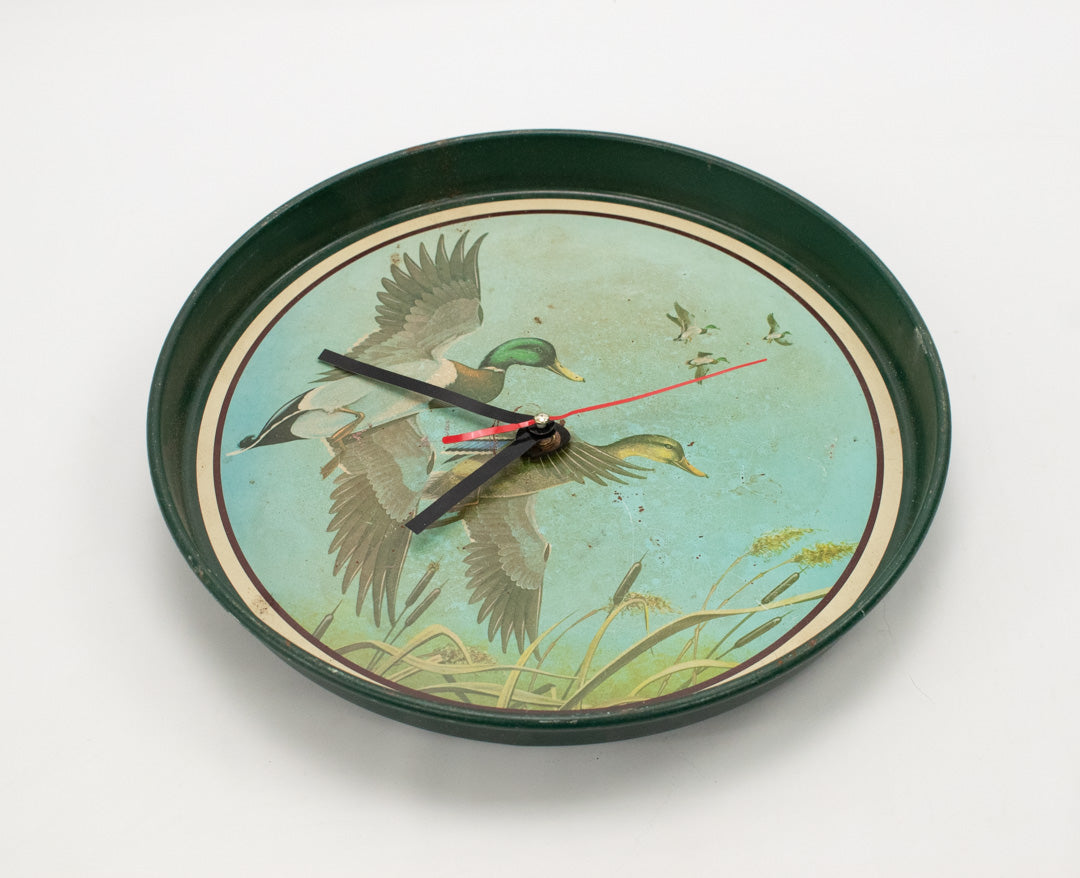 Vintage Ducks Clock Green Metal Wall Clock Used Hunters Clock