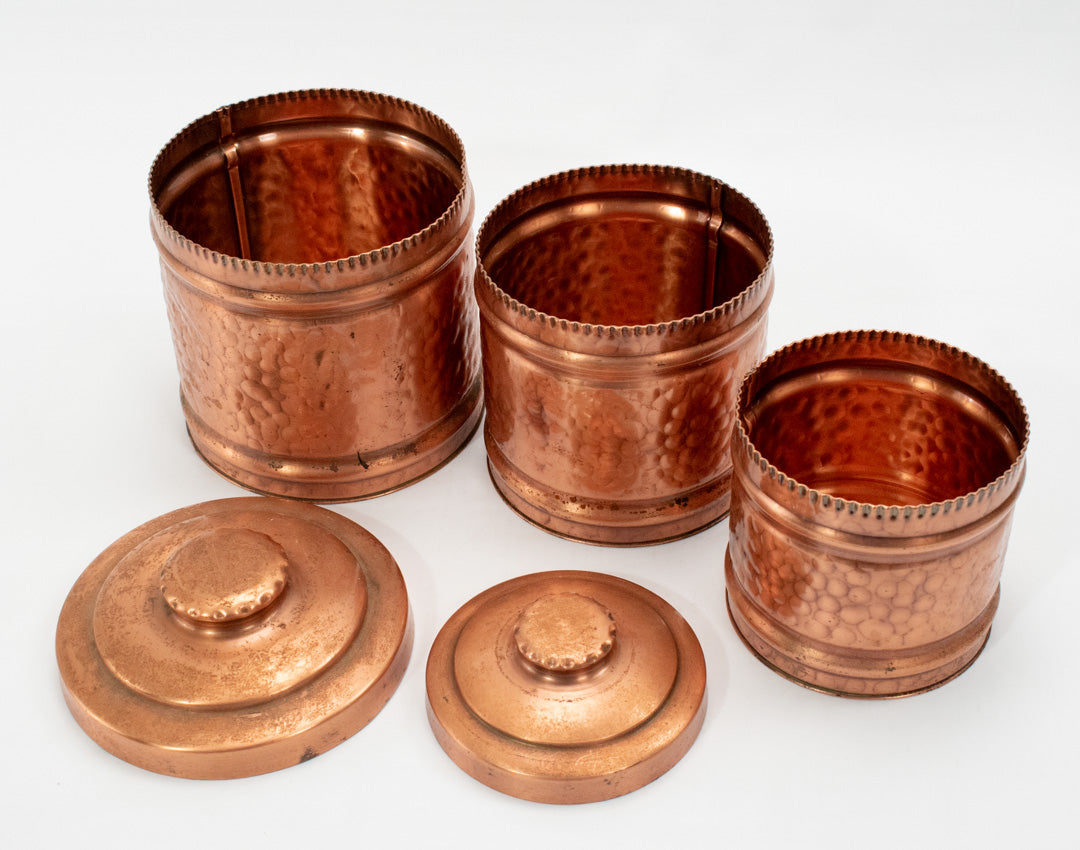 Vintage Solid Copper Containers Set Dry Storage 3x