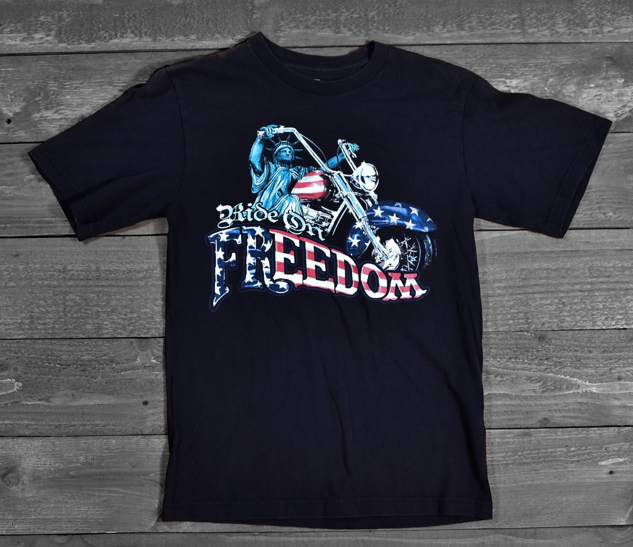 Ride on Freedom Mens T-Shirt Small Motorcycle Black Short Sleeve Shirt