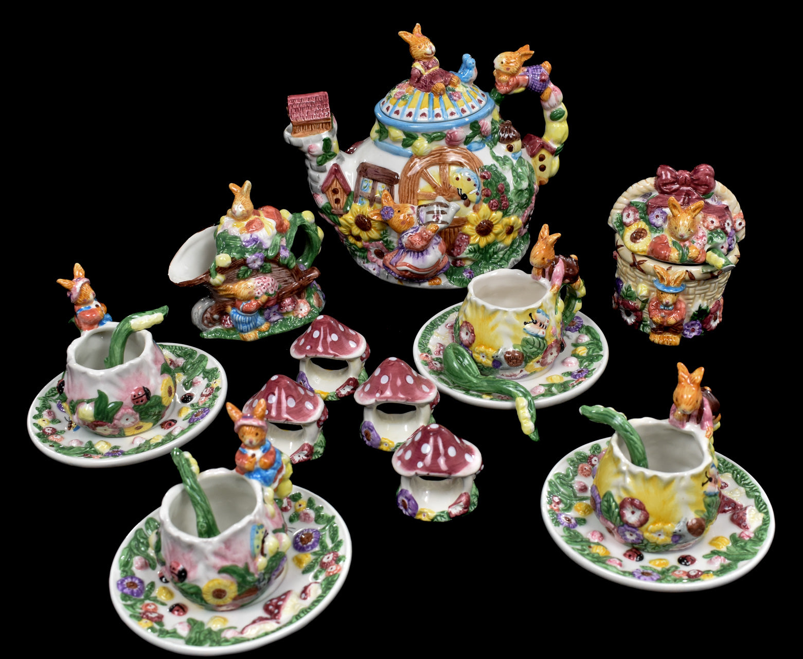 Bunny Rabbit Garden Party Tea Set Easter In Original Box VTG 1999 20-Piece