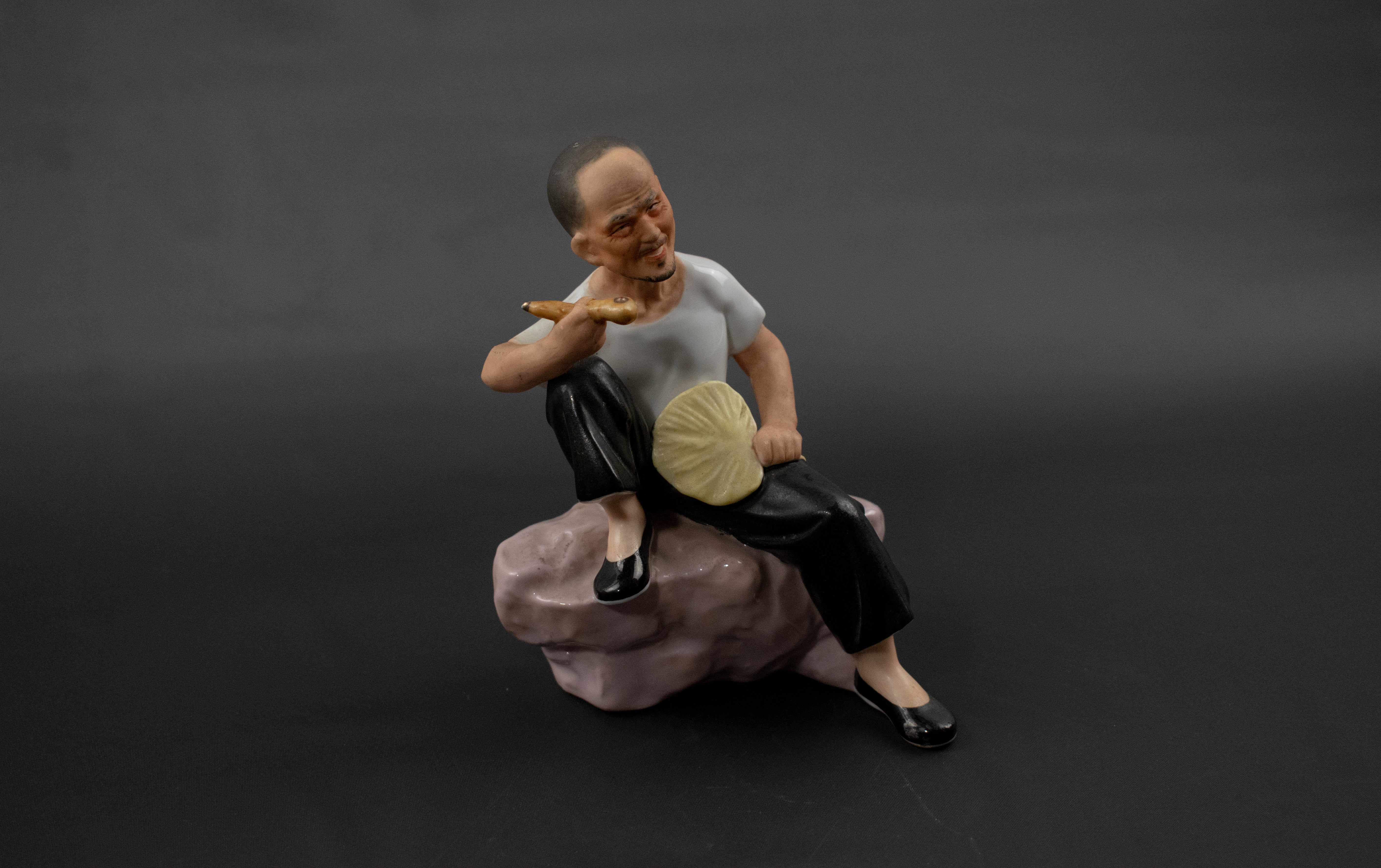 Smoking Asian Man Ceramic Used Statue Used 5 inch