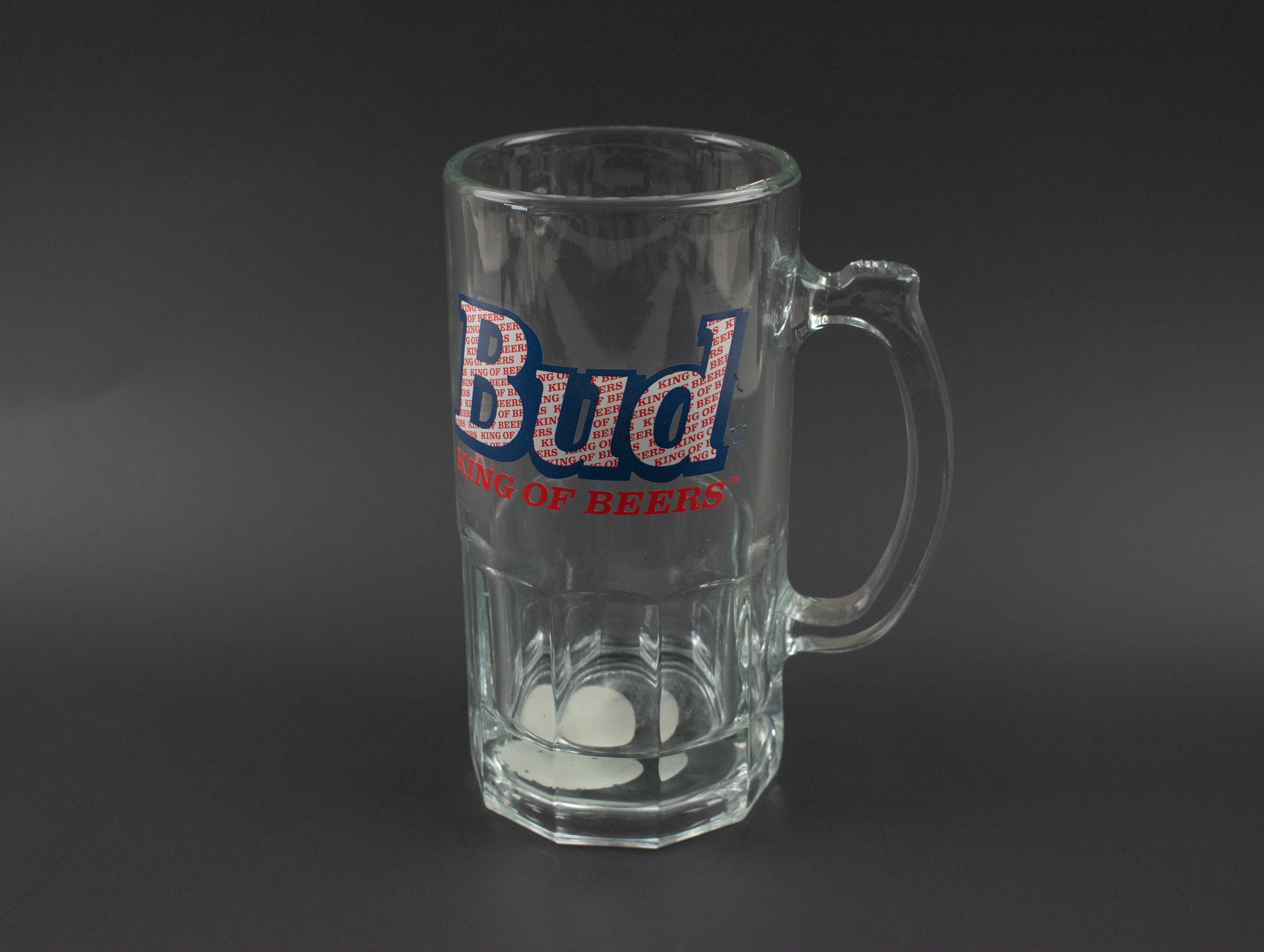 Vintage Bud King of Beers Tall Beer Mug Large Glass 8 inch Tall Used