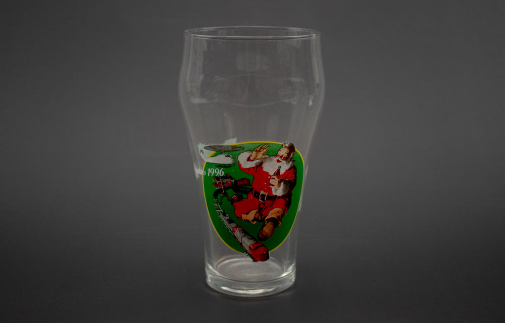 Vintage 1996 Coca-Cola Christmas Glass 6 1/2in Collectible Green Red Holiday Glassware