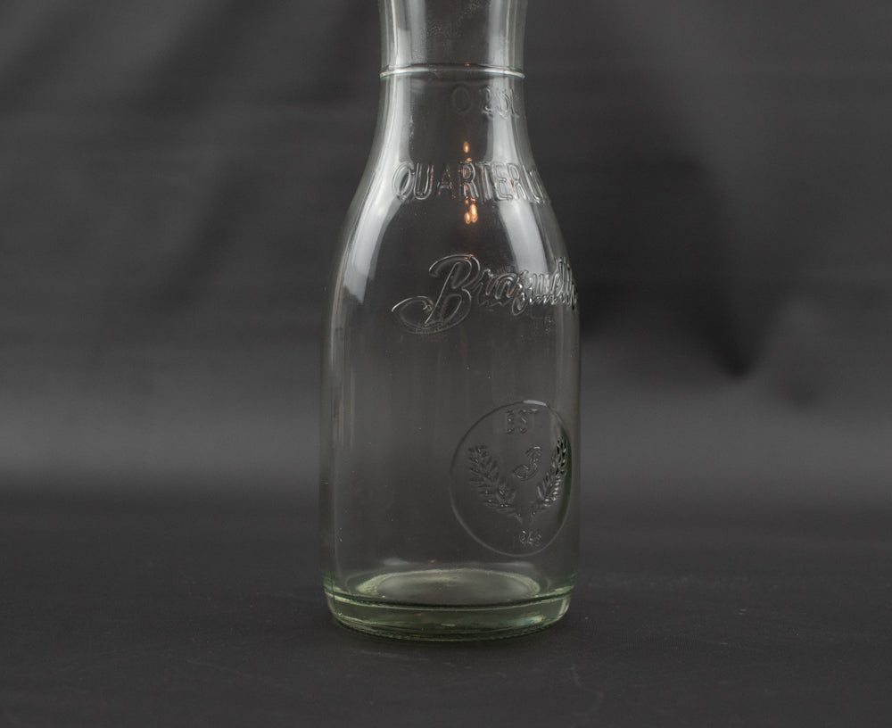 Braswell's 1946 Quarter Liter Clear Glass vintage Milk Bottle with Reusable Snap on