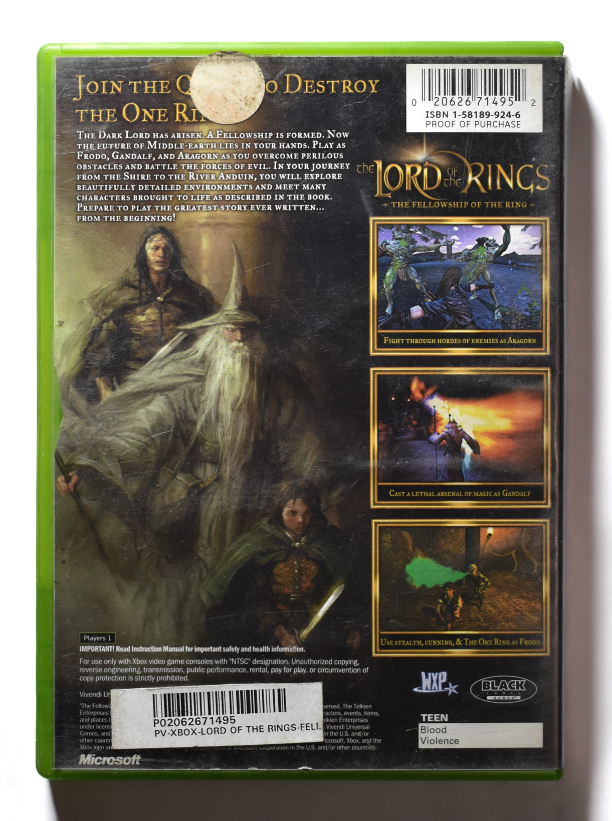 Xbox Lord of the rings The Fellowship of the rings game Microsoft Xbox Original