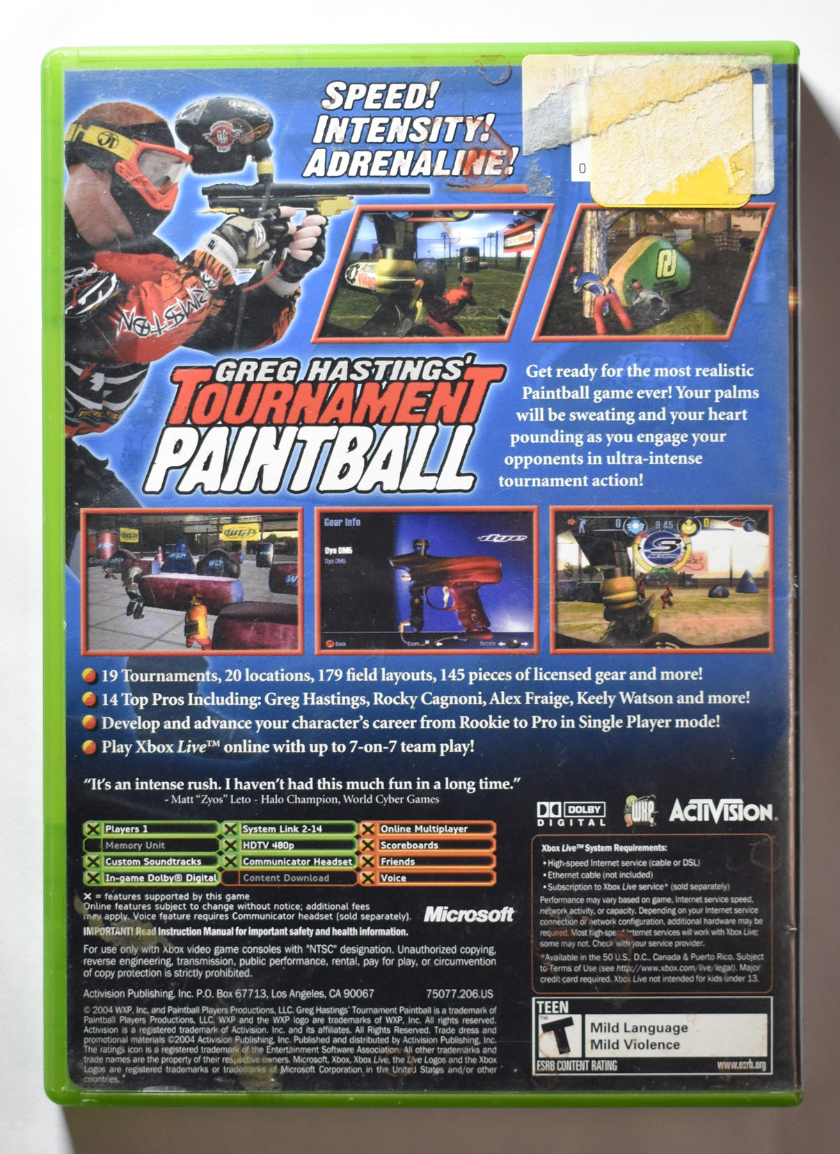 Xbox Greg Hastings Tournament Paintball Game Microsoft Xbox Original USED