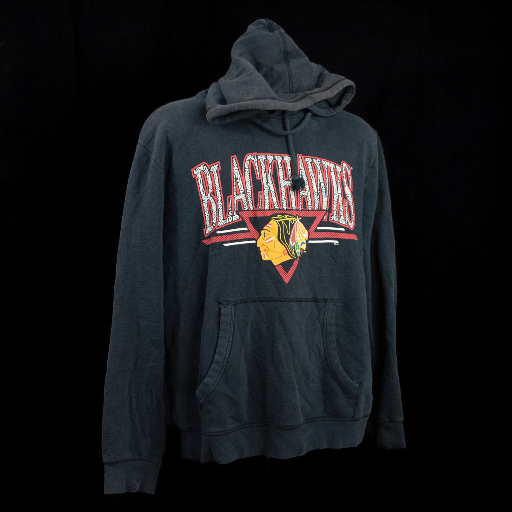 Chicago Black Hawks Black Sweatshirt Kids XL 18-20 Female Small Mitchell and Ness Authentic