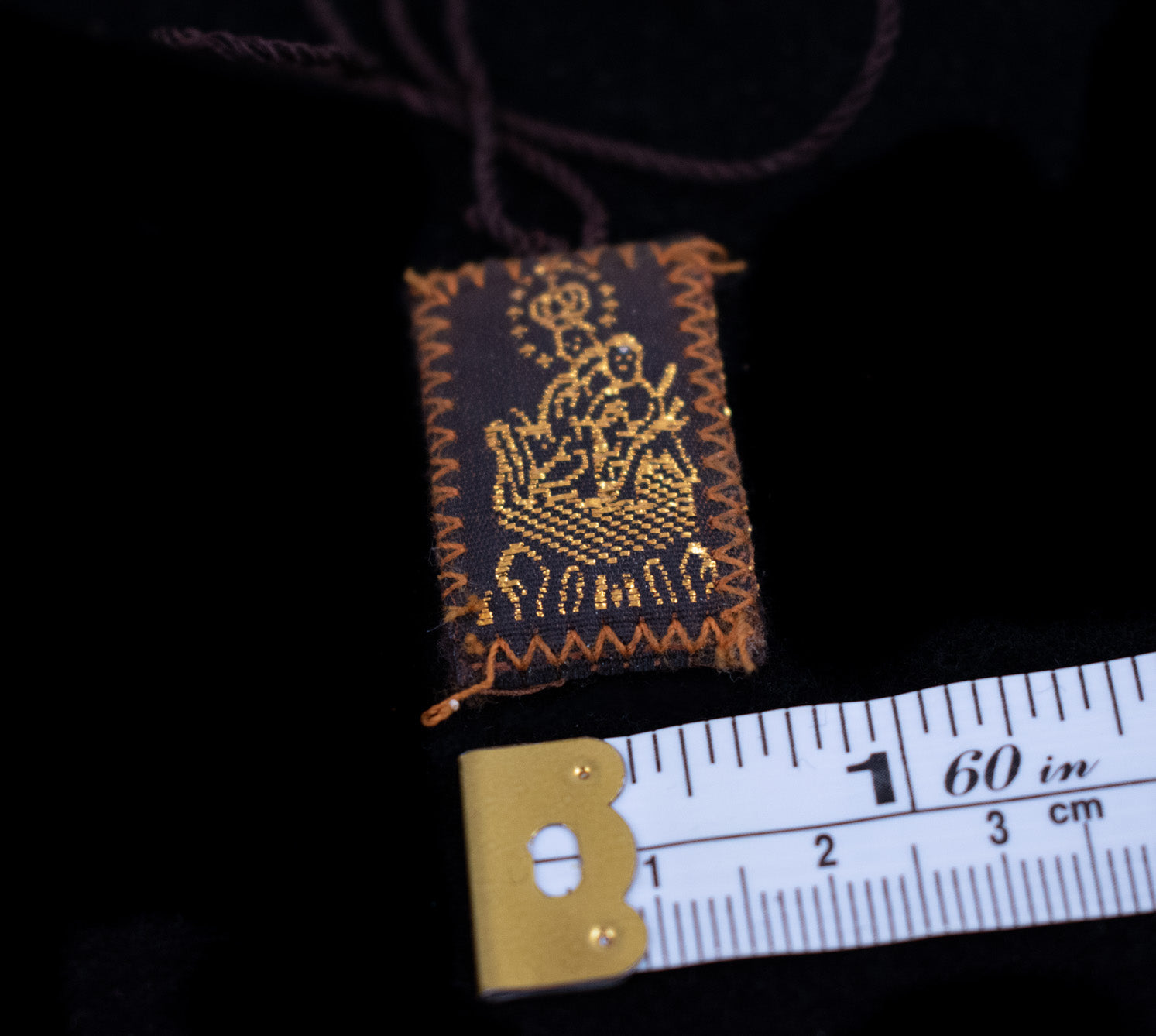 Vintage Carmel Brown Small Cloth Scapular Necklace Religious Mary & Carmelite Coat of Arms