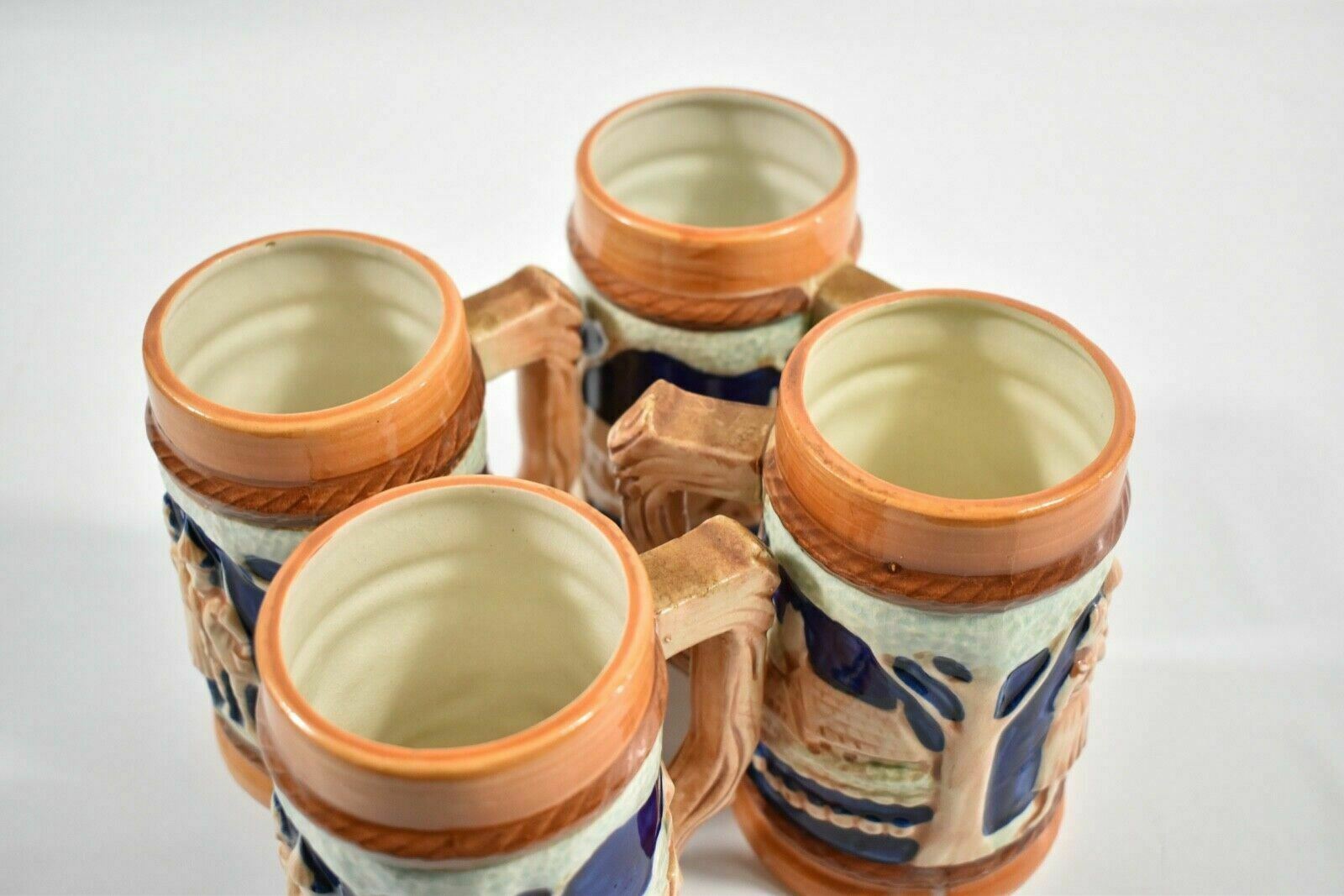 Beer Stein Mug Cup lot set of 4 Ceramic Vintage Beer Mug Set