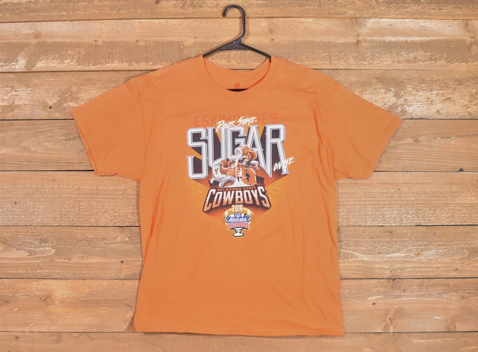 Eskimo Joes Large Orange t shirt Oklahoma State Cowboys 2016 Sugar Bowl Used