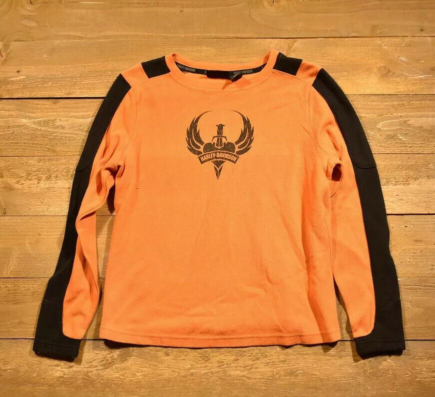 Harley Davidson Iowa Orange long sleeve authentic motorcycle brand used Medium